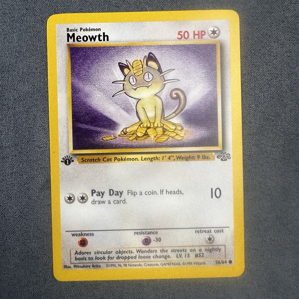 Pokemon Meowth 56/64 Jungle 1st Edition Common WOTC 1999 Regular Card